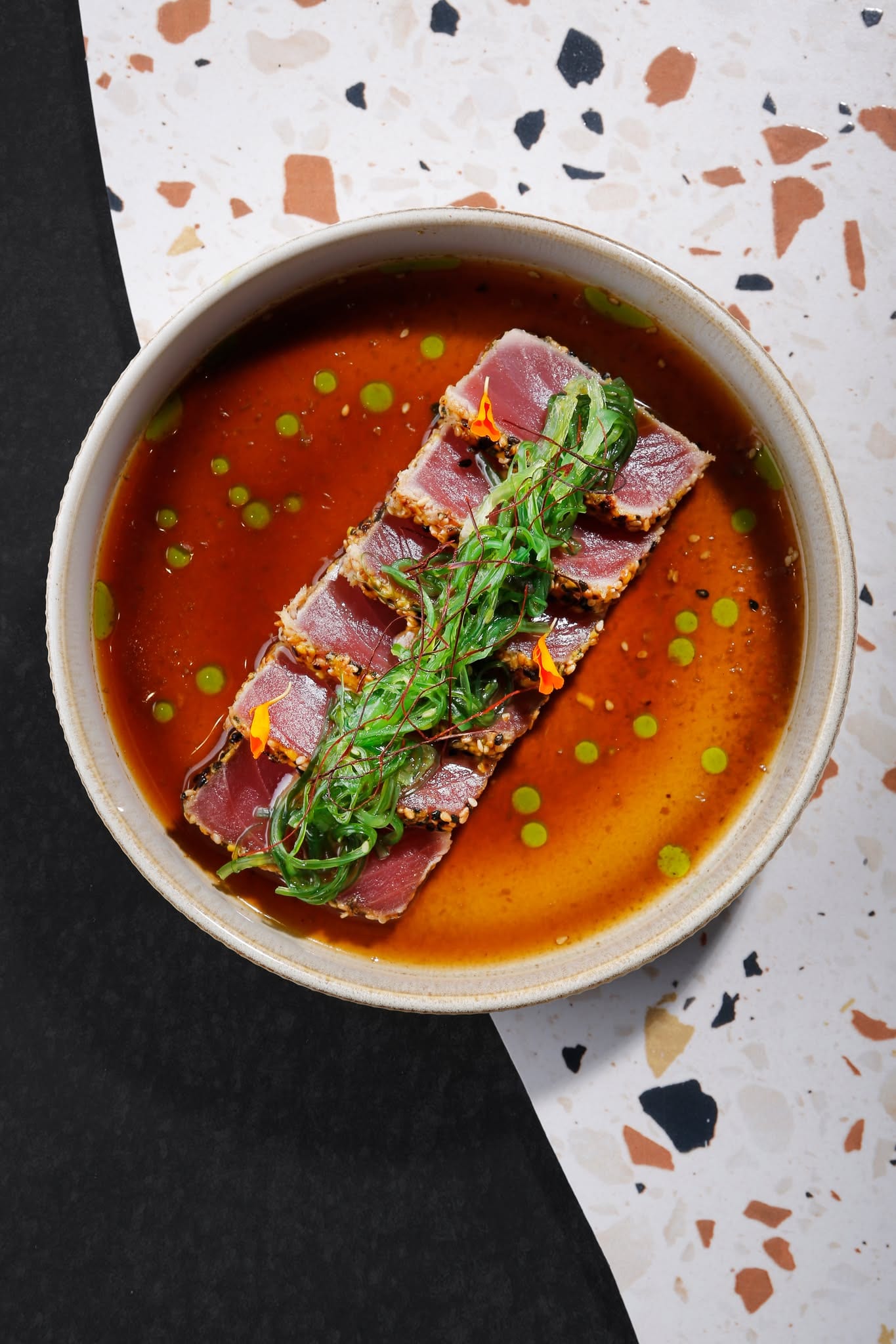 the split sesame furikake Crusted Tuna Tataki